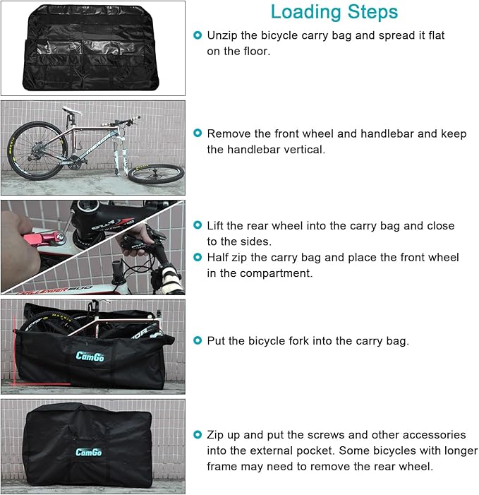CamGo 26 Inch Folding Bike Transport Bag - Waterproof Bicycle Travel Case Carrier Bag for Train Air Travel