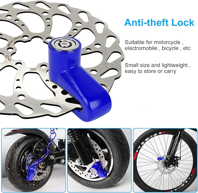 Ainiv Disc Brake Lock, Anti-Theft Cable Lock for E Scooter, Bike, Electric Bike, Skateboards, Strollers, Lawnmowers - Waterproof 5FT /12mm Cable with 2 Keys - Blue