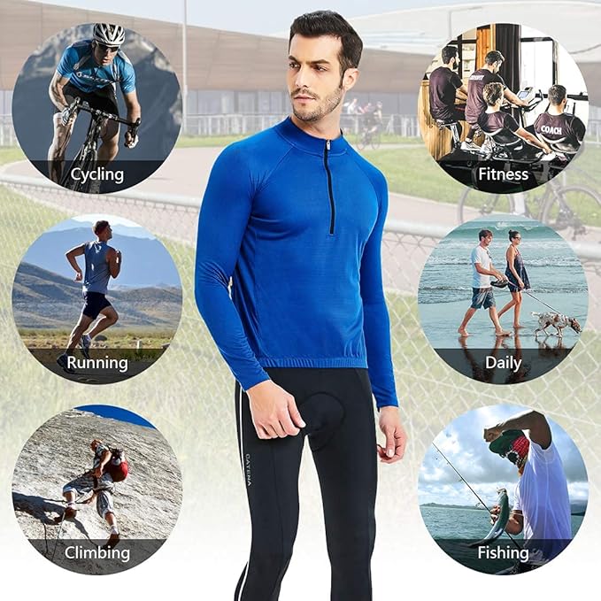 CATENA Men's Cycling Jersey Long Sleeve Shirt Running Top Moisture Wicking Workout Sports T-Shirt