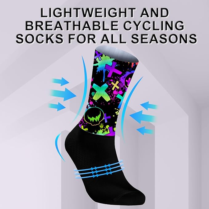 Cycling Socks Athletic Crew Socks Breathable Cushioned Compression Running Hiking Socks For Mens Womens