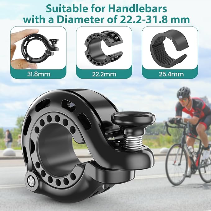 Bike Bell, Aluminum Alloy Bicycle Bells for Adults Kids Max 110 dB, Bike Horn Fit 22.2-31.8 mm Handlebar for Mountain Road Bike Scooter Ebike