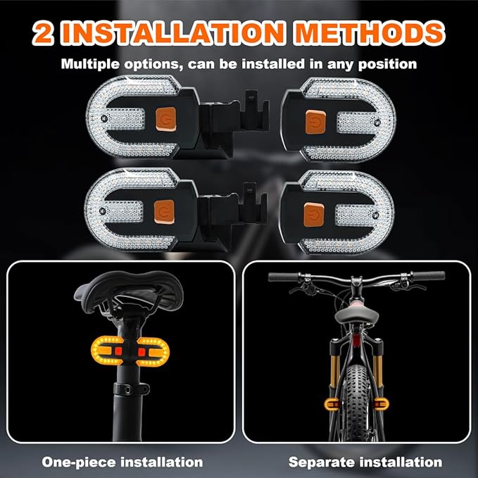 Bike Tail Light with Turn Signal, Bicycle Turn Signals Rear Bike Light Remote Control USB Rechargeable Split 5 Modes Waterproof Bike Taillights Can be Mounted on Front and Rear (4 PCS)