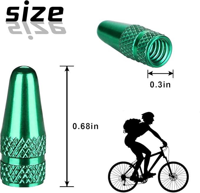 Aluminum Presta Valve Stem Caps – Green Tire Air Dust Covers for Bike (4 Pack) – Fit French Valves on Road, MTB, Hybrid, Racing, Fitness, Folding & Fat Bikes
