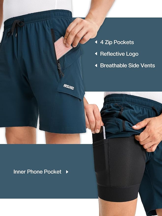 ARSUXEO Mens Mountain Bike Shorts Loose Fit Padded Bike Shorts Cycling Shorts Water-Resistant