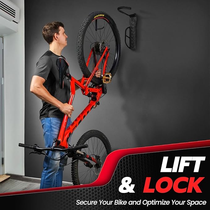 Flexzion Garage Bike Rack Wall Mount (1 Pack) - Vertical Bicycle Rack Hanger Wall Mounted Storage Holder with Screws - Easily Hang/Detach Bike Hooks for Indoor, Apartment, Shed, up to 44lbs(20Kg)