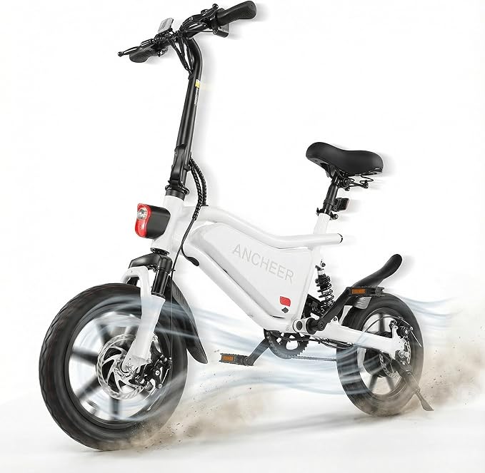ANCHEER Folding Electric Bike for Adults, 374Wh Ebike, 20MPH Electric Bikes, 14" Foldable Electric Bicycle, 20-50 Miles Electric Bikes, E Bike, LCD Display, Dual Suspension, UL2849 Compliant