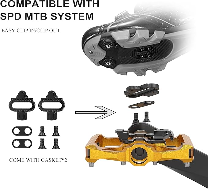 Mountain Bike Pedals with Reflector- Dual Function Plat & Clipless Pedals, Bicycle Pedal 9/16”Compatible with SPD - 3 Sealed Bearings Bicycle Platform Mountain Pedals