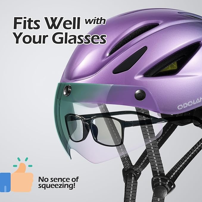 Odoland Bike Helmet with Magnetic Sun Visor for Adults, Glasses-Friendly Design Adjustable Dial Cycling Helmet for Men & Women, Urban Riding Bicycle Helmet for Mountain, Road, E-Bike, Commuting