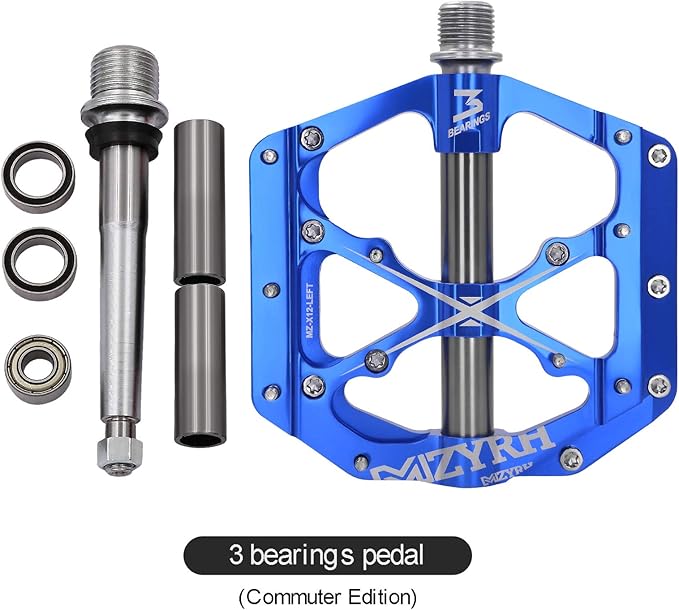 MZYRH 3 Bearings Mountain Bike Platform Pedals - Flat Alloy 9/16" Non-Slip Bicycle Pedals