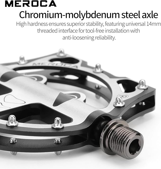 MEROCA Panda Bike Pedals (3 Bearing/DU+Bearing) - 355g CNC Mountain Pedals with Chromoly Spindle, Non-Slip Pins for MTB/Road Bicycle