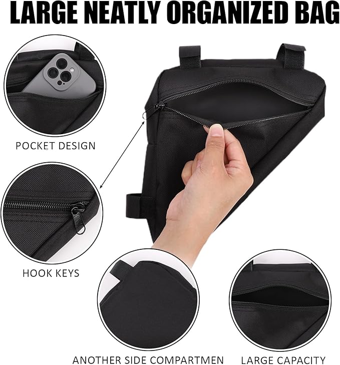 2Pcs Bike Frame Bag with 20Pcs Reflective Stickers, Triangle Small Bicycle Storage Pack Cycling for Road Mountain