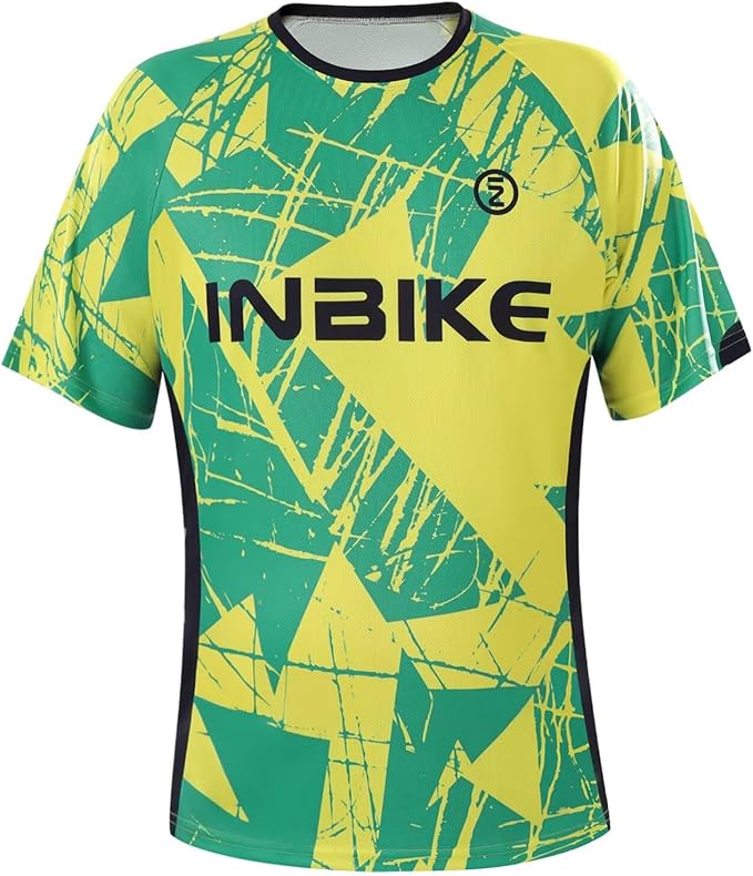 INBIKE Men's Mountain Bike Jersey, Moisture Wicking Short Sleeve Cycling Shirts, Quick Dry Breathable Bicycle Tops for Biking