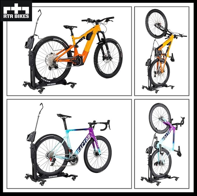 Brutus Up Pro Mobile Vertical Bike Stand – Rolling Garage Rack with E-Bike Charger Mount – Heavy Duty 66 lbs Capacity – Fits 24-29" Wheels & 3.5" Tires – Made in EU