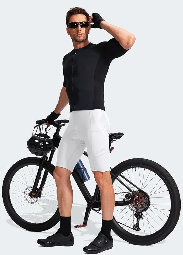 Bikewa Men's Bike Shorts 3D Padded Cycling Road Biking Mountain Riding Biker Bicycle UPF 50+ Cycle Shorts Zipper Pockets