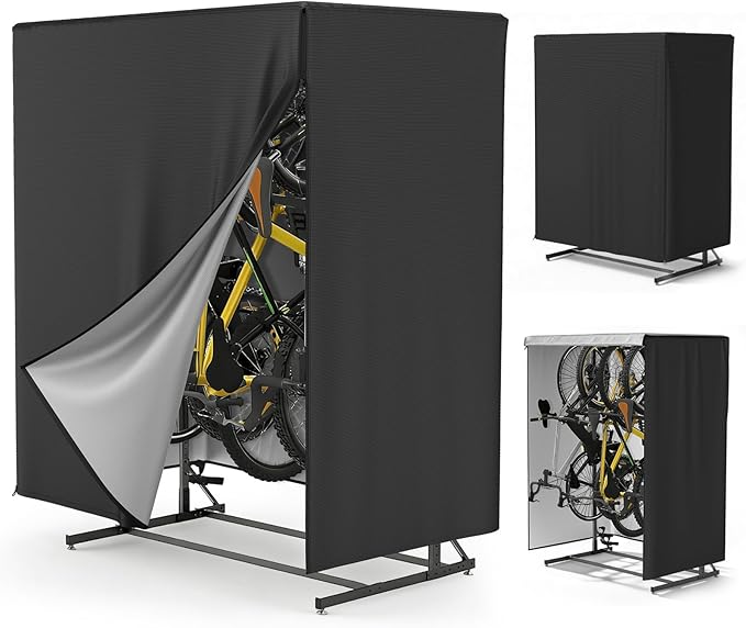 Vertical Bike Rack Cover,Fits 5-8 Bicycle Storage Rack,Bike Covers Outdoor Storage Waterproof,Dustproof Bicycle Cover,Black