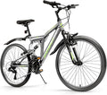 24 Inch Mountain Bike for Men & Women, 21-Speed Full Suspension MTB, High-Carbon Steel Frame, Quick Release Front Wheel, Dual Fenders, Easy Assembly, Trail & Commuter Bicycle