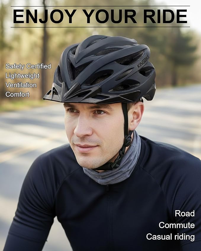 KINGBIKE Bike Helmet for Adult Men Women Youth Road Commute Mountain Cycling Helmets with USB Rechargeable Light Replaceable Padding and Visors Lightweight 20.4-23.6in