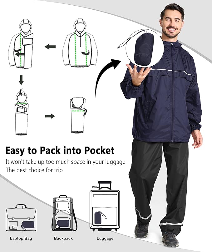 GEEK LIGHTING Rain Jacket Men Lightweight Waterproof Jackets Packable Windbreaker Hooded Raincoat for Golf Cycling Outdoor