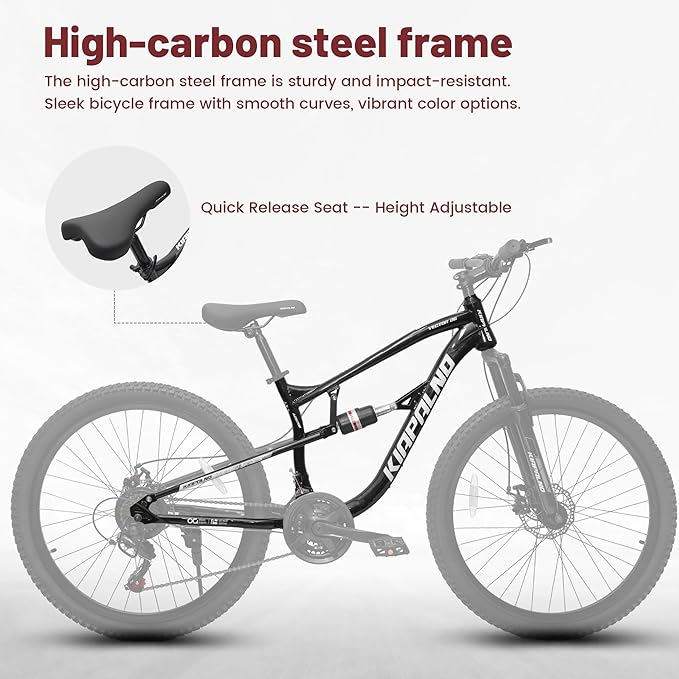 24/26/27.5 Inch Wheel Mountain Bike, 21 Speed MTB Bike with Full Suspension, Steel Frame and Dual Disc Brakes, Adult Mens Outdoor Cycling Mountain Bicycle