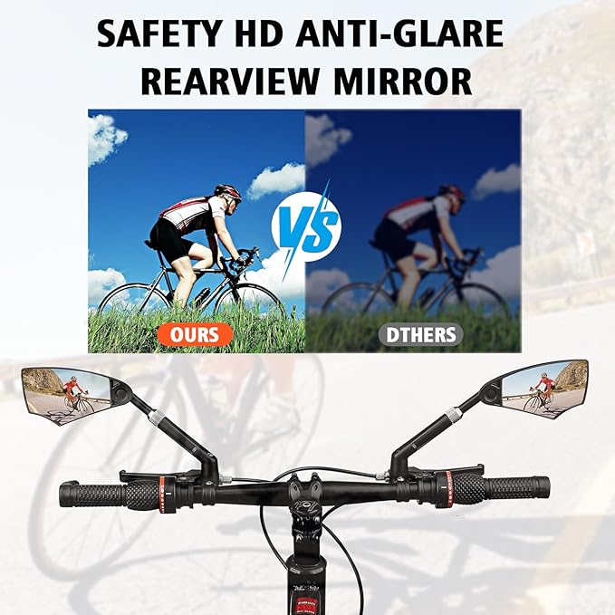 Retractable Bike Handlebar Rear View Mirrors 2 Pack - 360 ° Adjustable Flat Rotation Anti-Glare Glass Lens Bicycle Rearview Mirror, For the Bicycle Ebike Scooter 21-24mm Handlebar