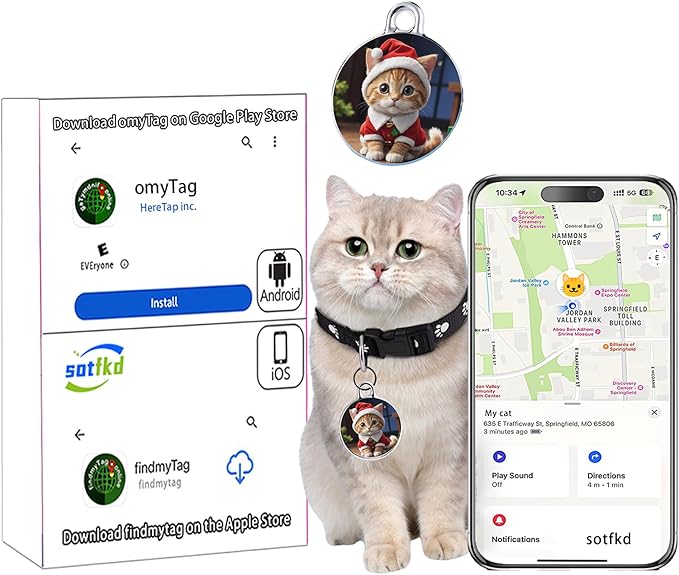 Christmas Cat Tracke Collar-GPS Tracker for Cats-Cat GPS Tracker-Pet Tracker| Android and iOS Universal | No Monthly Fee | Waterproof | Works with Any Collar