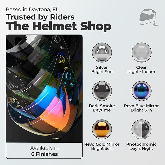 The Helmet Shop HJ-31 Silver Mirror Motorcycle Helmet Visor Fits HJC i10 & i70 - Replacement Shield | Optically Correct, UV Protected Polycarbonate Motorcycle Visor, Tool-Free Swap