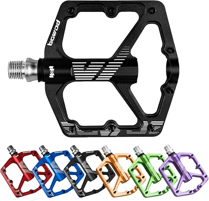 MTB Pedals Flat, Gravel Bike Pedals Flat, Light CNC Aluminum Alloy Platform Pedal w 3 Bearings Cr-Mo Spindle, Grippy Bicycle Pedals w 16pcs Pins, Mountain Bike Pedals Adult Child BMX Bike 9/16"