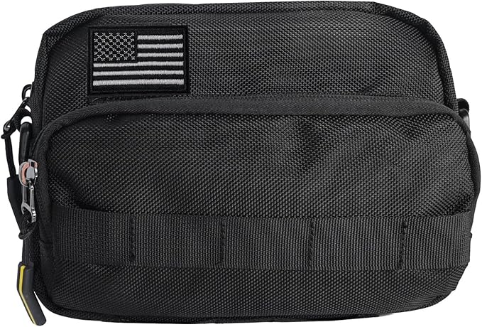 Larswon Motorcycle Handlebar Bag – Water Resistant Front Fork Pouch Storage Compatible with Cruiser, Softail, Dyna, Sportsters, Dirt Bike & Bicycle | Detachable Strap | Customizable Patch Black