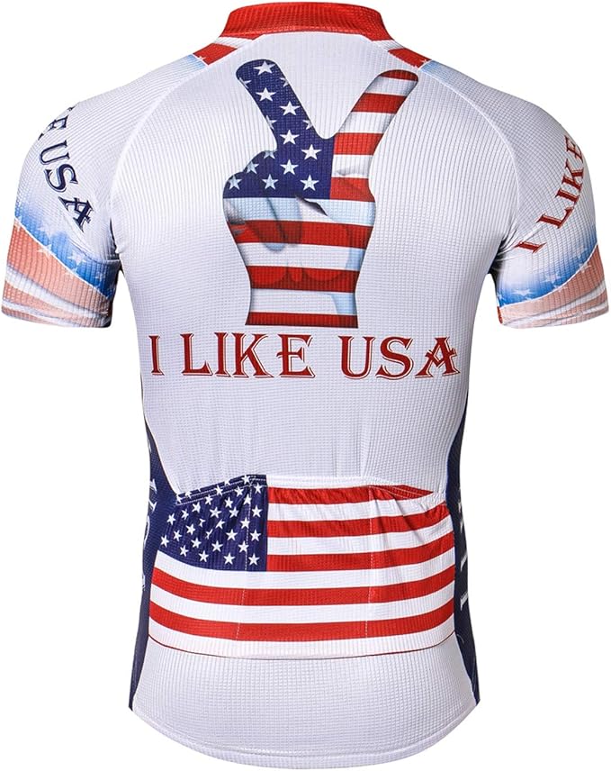 Cycling Jersey Men USA Summer Bike Short Sleeve 3-Pockets Breathable Quick-Dry Shirt S-3XL