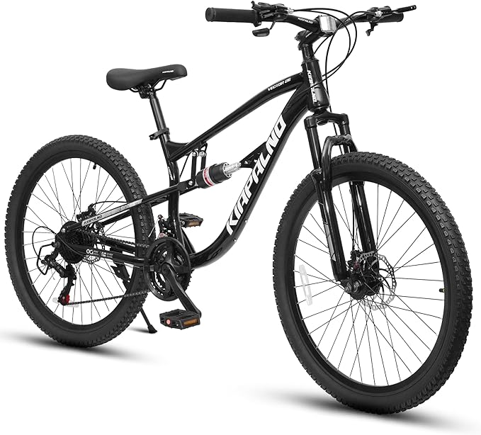 24/26/27.5 Inch Wheel Mountain Bike, 21 Speed MTB Bike with Full Suspension, Steel Frame and Dual Disc Brakes, Adult Mens Outdoor Cycling Mountain Bicycle