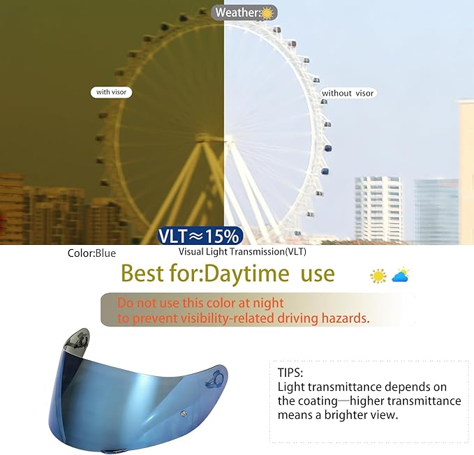 Motorcycle Helmet Visor for AGV K1 K1S K3SV K5 K5S, Anti-Scratch UV Protected Full Face Shield, High-Definition Tinted Mirror PC Lens, Day Riding (Blue)