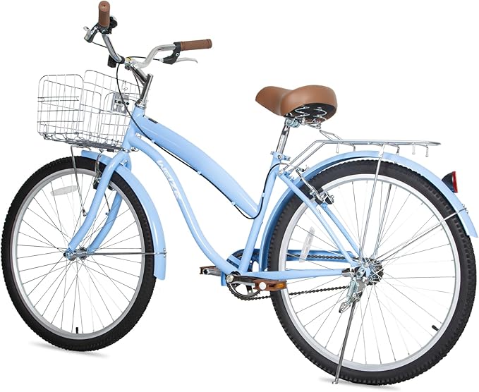 WEIZE Beach Cruiser Bike, 26 inch Commuter Bicycle for Adult Men and Women,High-Carbon Steel/Front & Rear Fenders, Comfortable City Bikes with Rear Rack or Basket, Ergonomic Upright Design
