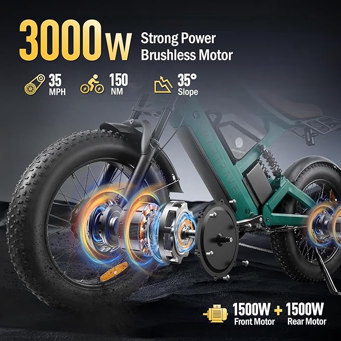 SMARTRAVEL 1200/3000W Adult Electric Bicycle,Dual Motor Electric Bike with 48V25Ah Dual Lithium Battery,70-92Miles Range,7 Speed Gears for Adults