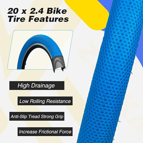 20 x 2.4 inch Bike tire Blue BMX tire 20 inch 2 Pack 20 Bike Tires,Kids Bike Tires Folding Replacement Tires Suitable for Bicycle Tires 20x2.35 20x2.4,20x2.5,3 Colors