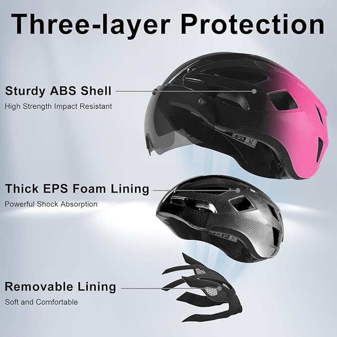 Bike Helmet Adult for Men, Lightweight Ebike Helmet with LED Light & Magnetic Goggles, USB Charging Cable Included, Cycling Helmet for Adult with Adjustable Dial Fit 22.8"- 24.4 "