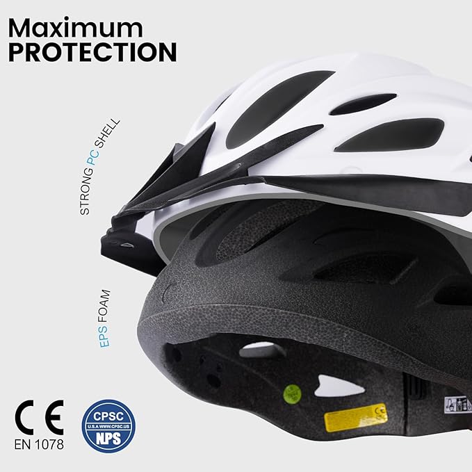 Adult Bike Helmet for Commuting and Cycling, Bicycle Helmet with Rechargeable Rear LED Light & Magnetic Goggles & Removable Sun Visor, Mountain and Road Bicycle Helmets for Men and Women 3 in 1