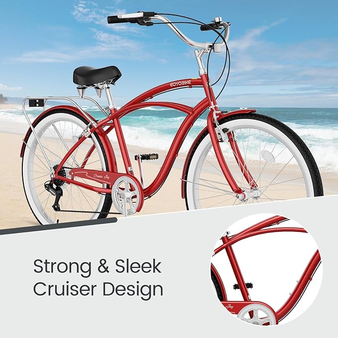 MOPHOTO 24" 26" Adult Bike 7-Speed Beach Cruiser Bike for Adults, Rear Rack, Fenders, Step-Through or Classic Frame
