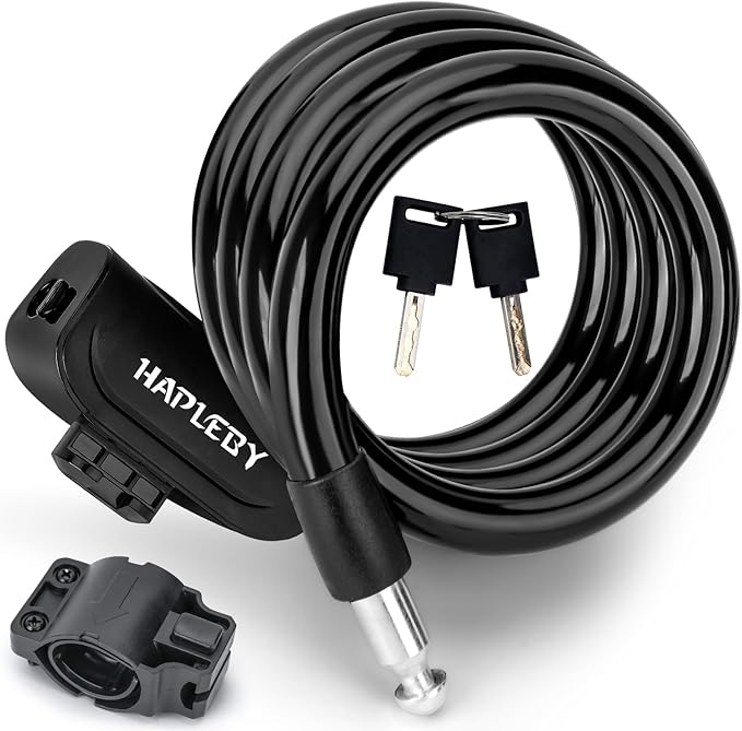 Hapleby Premium Bike Lock with 2pcs Keys, Professional Bike Cable Lock of 4 Feet, Heavy Duty Bicycle Lock Cable for Strong Anti-Theft, Come with 1PCS Mounting Bracket