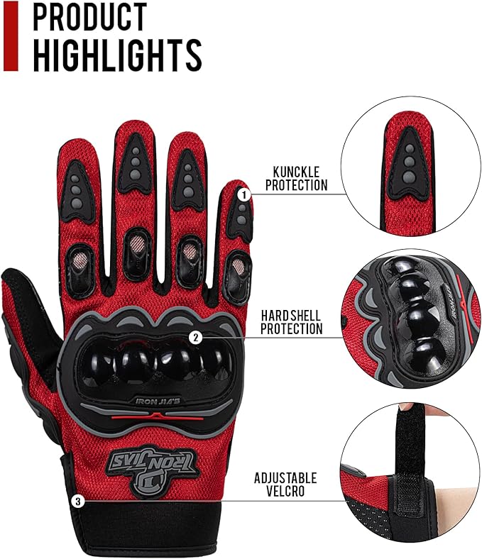 IRON JIA'S Motorcycle Gloves for Men and Women - Motorbike Powersports Racing Gloves with Hard Knuckle Touchscreen for BMX ATV MTB Riding