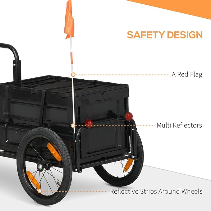 Bike Cargo Trailer with Removable Storage Box, Bicycle Trailer w/Quick Release 16" Wheels and Safe Reflectors