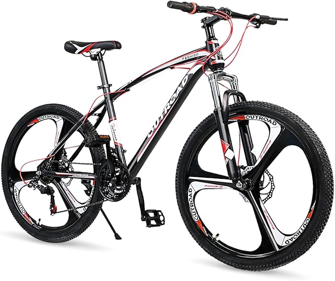 Outroad 26 Inch Mountain Bike, 7/21-Speed/High-Carbon Steel/Aviation Grade Frame, Dual Disc/V Brake, Adjustable Ergonomic Seat Bicycle for Men Women Adult, Quick Assembly in 20 Minutes
