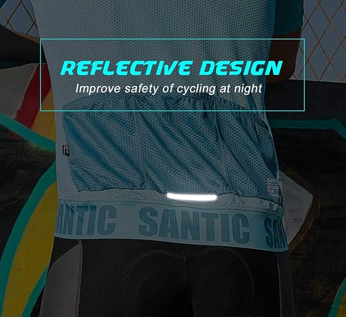 Santic Men's Cycling Jersey Short Sleeve Tops Pro Road Bike Shirt Full Zipper UPF 50+ MTB Jersey with Pockets