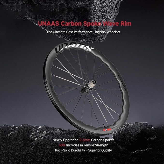 WINSPACE UNAAS PRO Carbon Fiber Wheelset 700C Disc Brake Carbon Spokes Ultralight 1460g 50mm Depth Road Bike Wheels, Tubeless Ready.