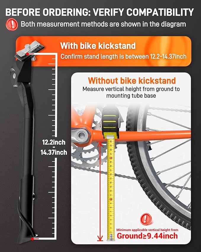 HENMI Center Mount Bike Kickstand for Adult Bikes, Adjustable Bicycle Kickstand for Most 24"-29", Non-Slip Sole, Aluminum Alloy Material, for Mountain Bike Road Bike