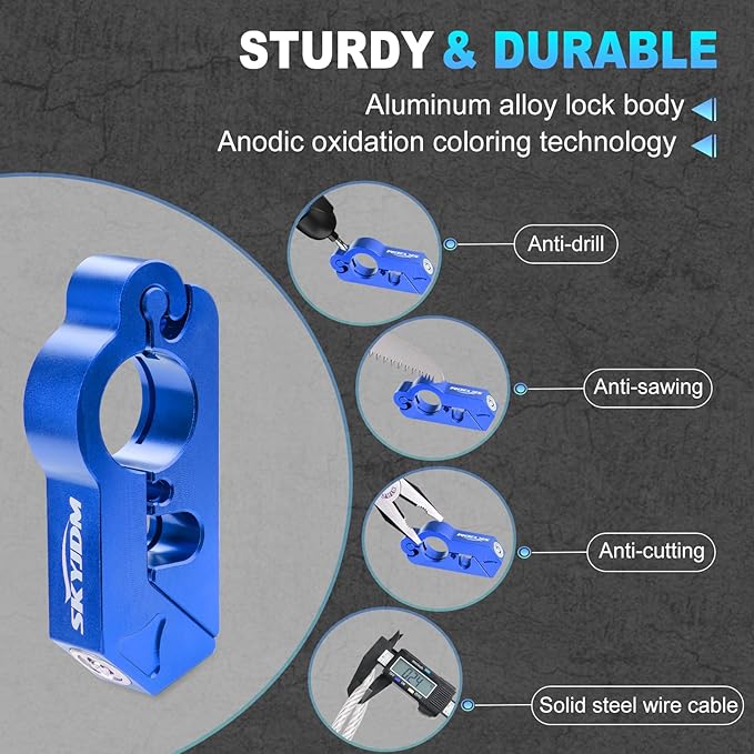 Motorcycle Locks, Brake & Helmet Lock Anti-Theft Grip Lock Combo for All Motorcycle Bike ATV Scooter with Handlebar Diameters Within 1.3-1.5 Inches (Blue)