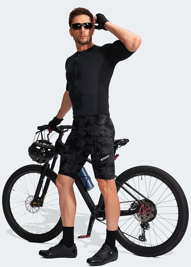 Bikewa Men's Bike Shorts 3D Padded Cycling Road Biking Mountain Riding Biker Bicycle UPF 50+ Cycle Shorts Zipper Pockets