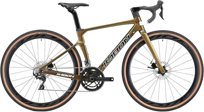 KABON Carbon Gravel Road Bike, T800 Carbon Fiber Frame 700C Road Bike with 18 Speeds Drivetrain, Integrated Carbon Handlebar, Disc Brakes Racing Bicycle for Adult Unisex