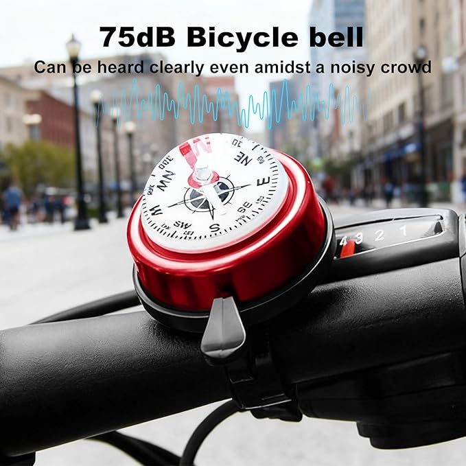 Pack of 2 Aluminum Alloy e-Bike Accessories for Adults | Compass Bicycle Bell & Loud Bike Horn Fits in 22.2mm Handlebars | Must Have Accessory for Men & Women for Mountain & Road