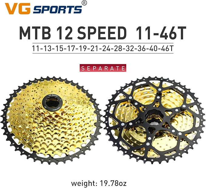 VG SPORTS 8/9/10/11/12 Speed Ultra-Light Bike Cassette for Mountain Bike 11-40T/11-42T/11-46T/11-50T/11-52T MTB Cassette Lightweight Aluminum Bracket Cassette
