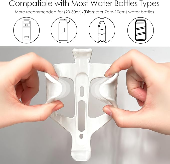 Bike Water Bottle Holders 2 Pack, Universal Bikes Cup Holders Cages, Ultra-Light Water Bottle Bike Cage with Stainless Steel Screws Tool, for Bicycle, Cycling, MTB, Road/Mountain Bikes - White